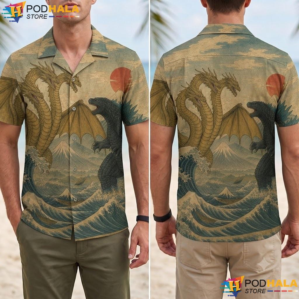 Godzilla King Ghidorah Tropical Shirt Retro Kaiju Japanese Monster Top Godzilla King Ghidorah Tropical Shirt Retro Kaiju Japanese Monster Top
