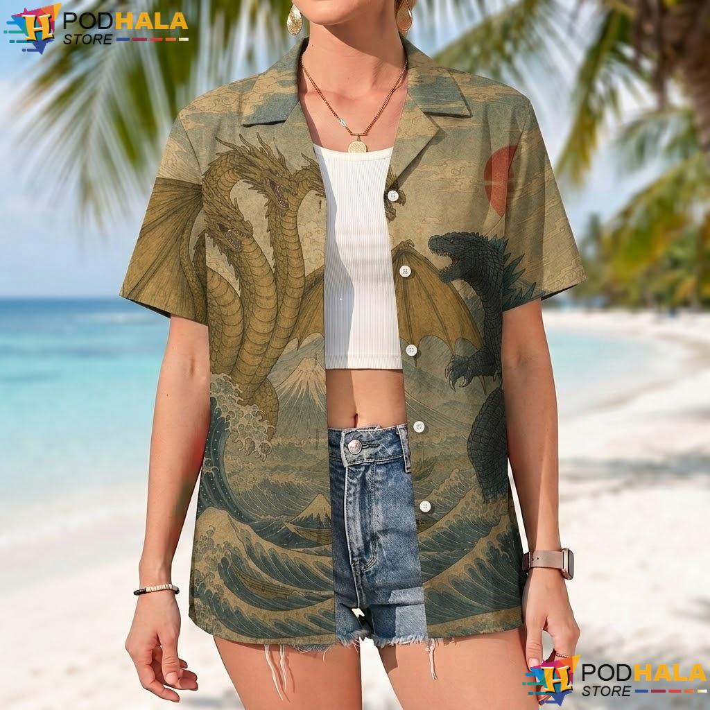 Godzilla King Ghidorah Tropical Shirt Retro Kaiju Japanese Monster Top Godzilla King Ghidorah Tropical Shirt Retro Kaiju Japanese Monster Top