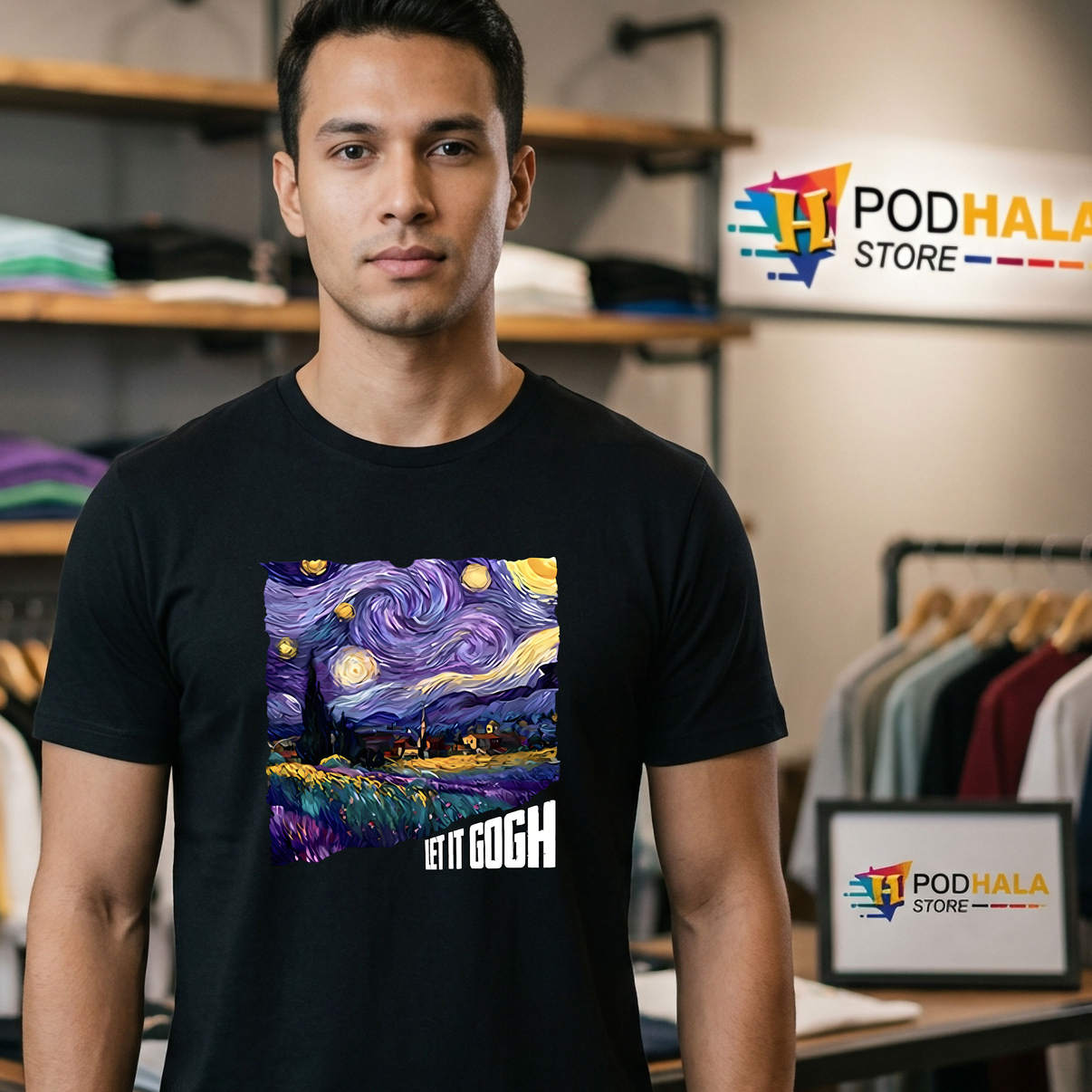 Gogh Starry Night Let It Gogh Shirt Funny Art Lover Graphic Casual Womens