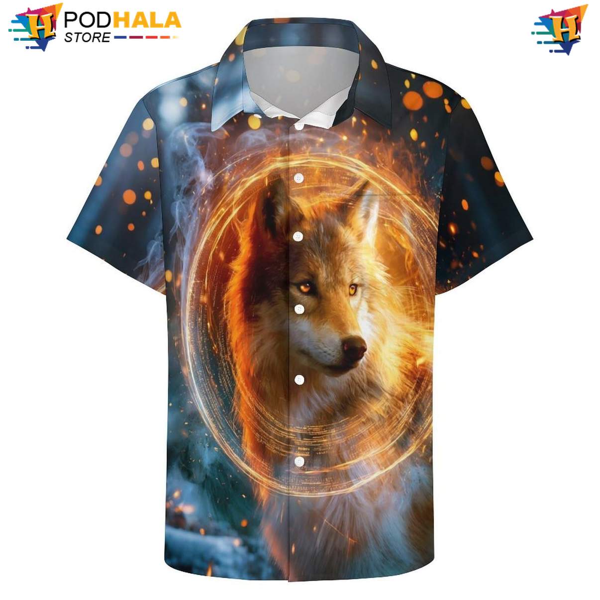 Golden Aura Wolf Tropical Shirt Mens Moon Cool Galaxy Print Festival Gear Golden Aura Wolf Tropical Shirt Mens Moon Cool Galaxy Print Festival Gear