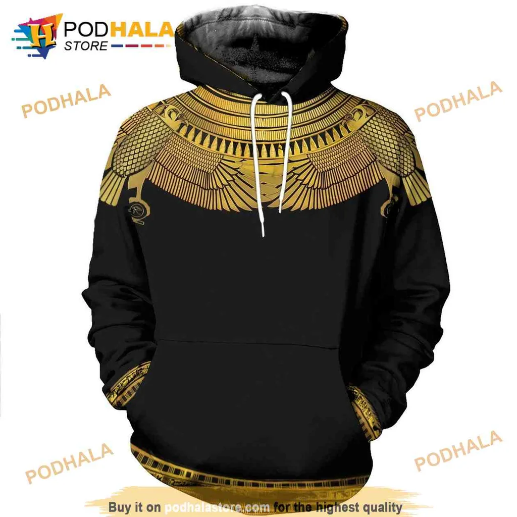 Golden Horus Falcon 3d Hoodie Sweatshirt With Egyptian Motifs