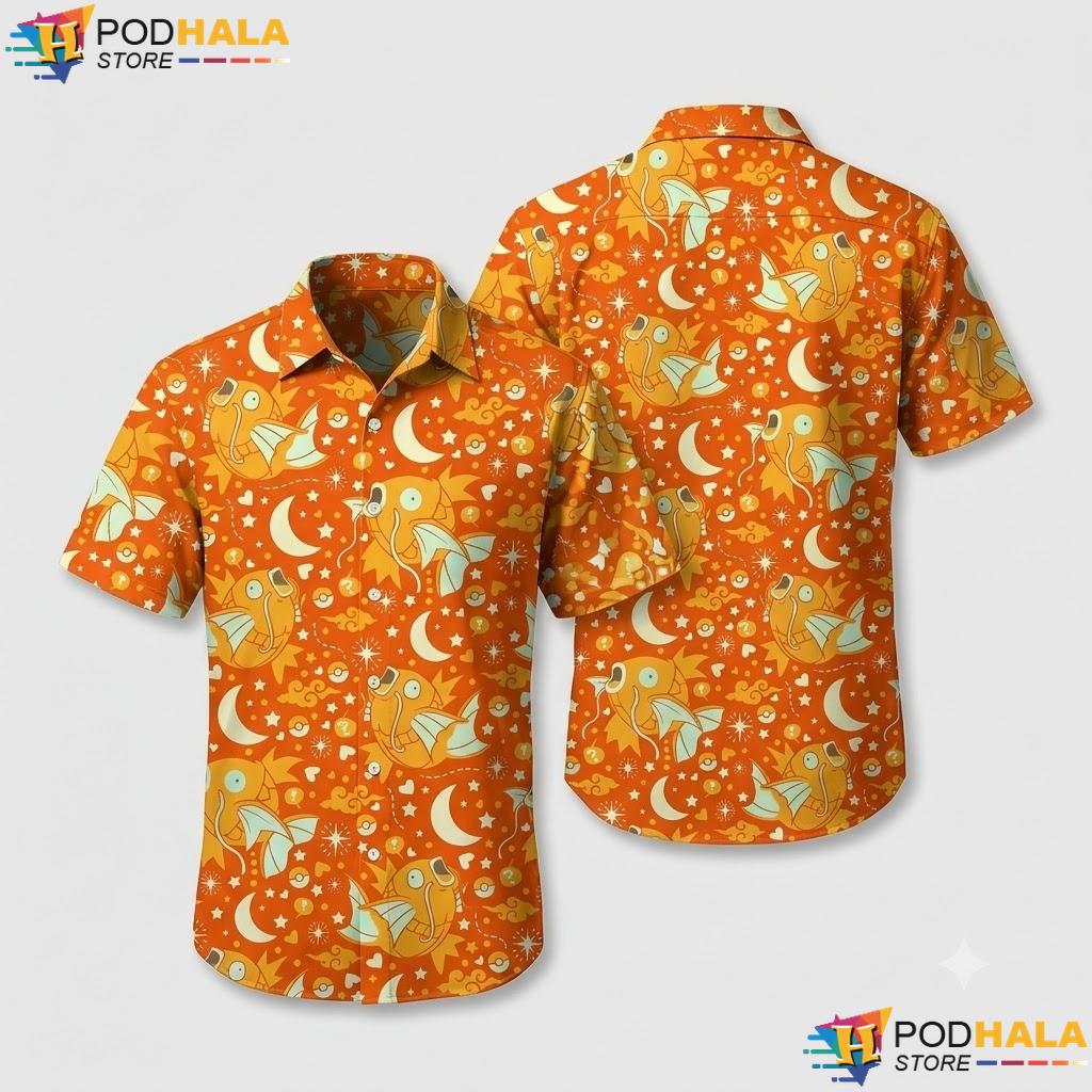 Golden Magikarp Pattern Aloha Shirt Kawaii Summer Casual Anime Top