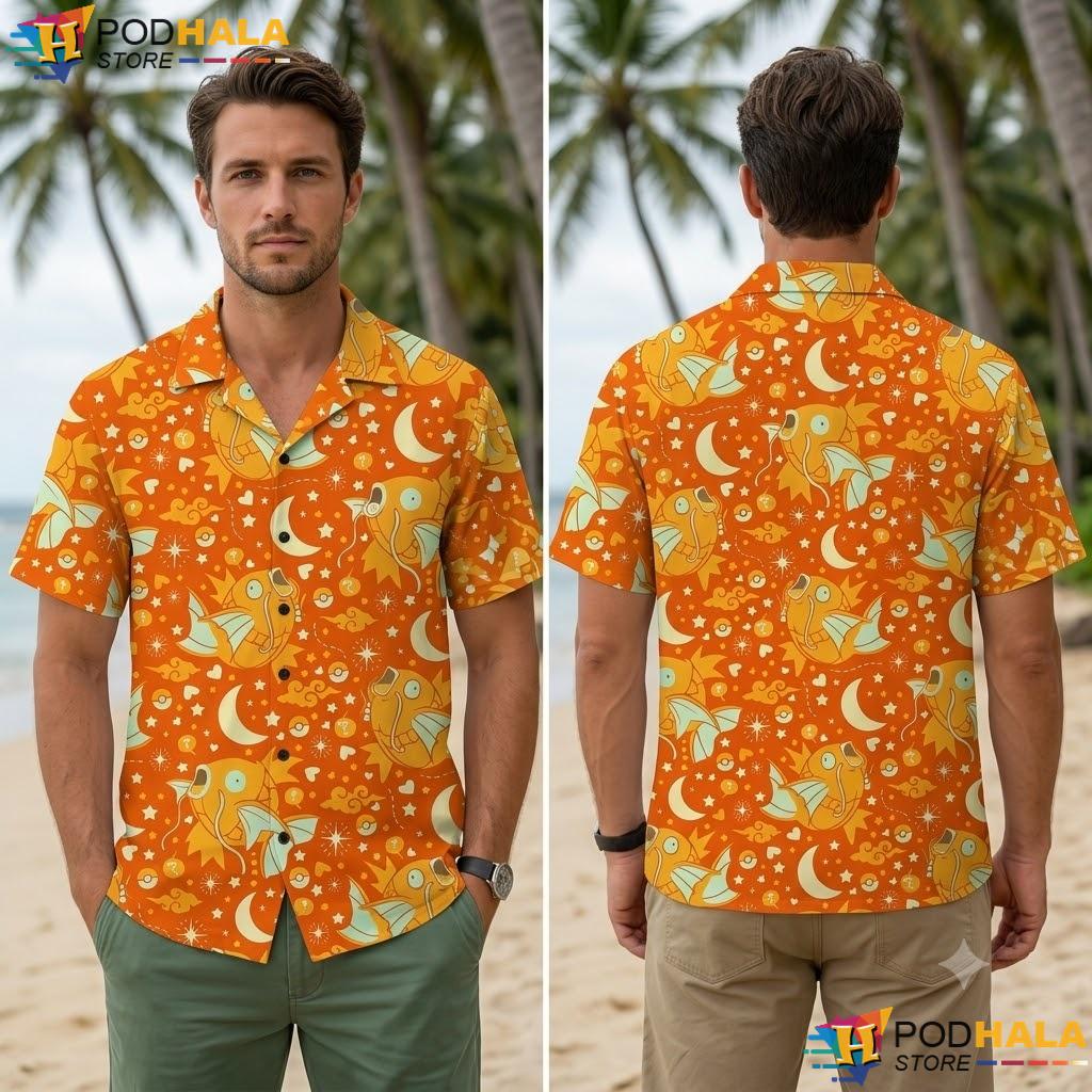 Golden Magikarp Pattern Tropical Shirt Kawaii Summer Casual Anime Top Golden Magikarp Pattern Tropical Shirt Kawaii Summer Casual Anime Top