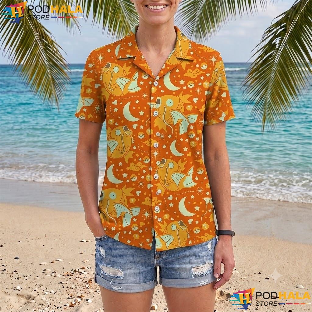 Golden Magikarp Pattern Short-sleeve button-up shirt Kawaii Summer Casual Anime Top Golden Magikarp Pattern Short-sleeve button-up shirt Kawaii Summer Casual Anime Top