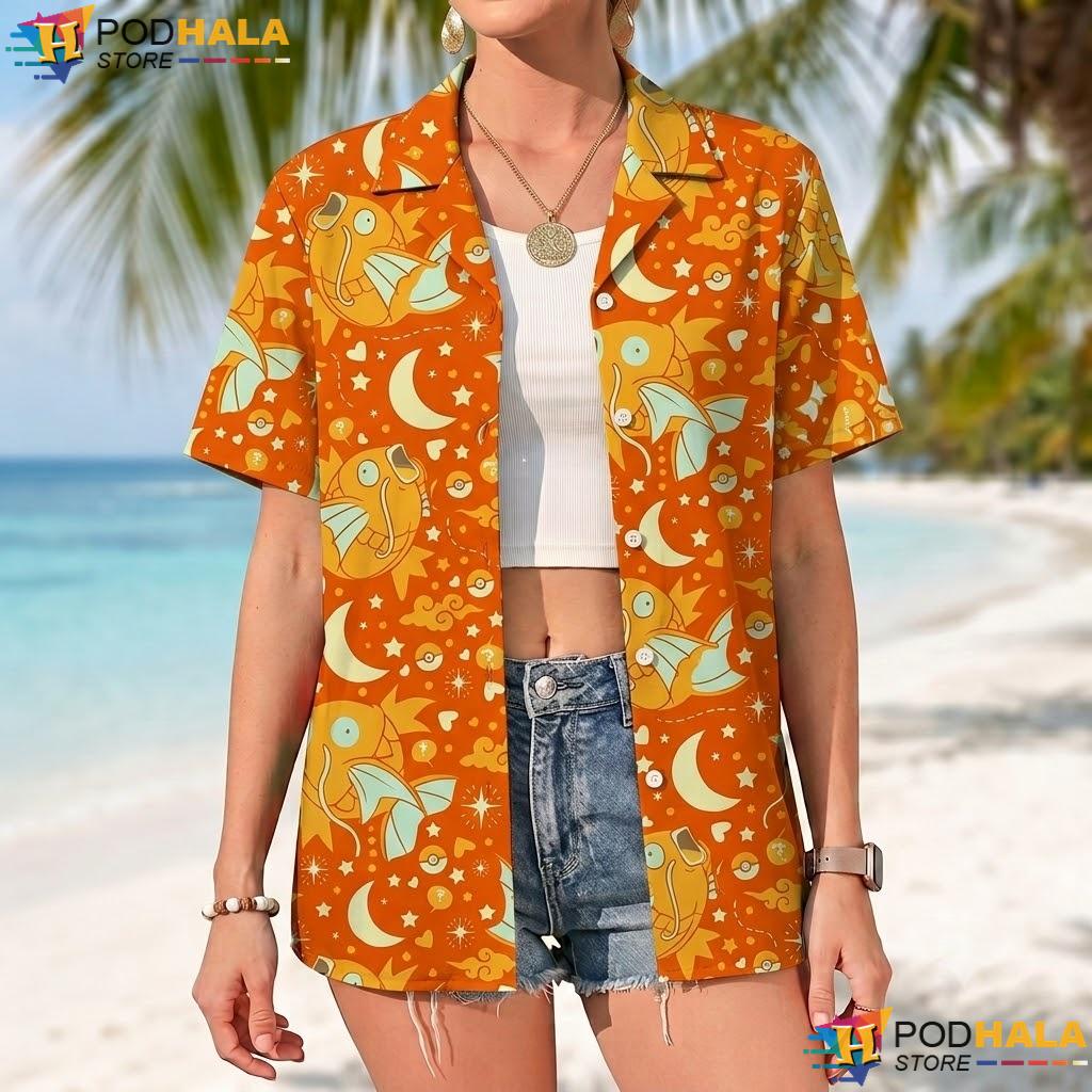 Golden Magikarp Pattern Tropical Shirt Kawaii Summer Casual Anime Top Golden Magikarp Pattern Tropical Shirt Kawaii Summer Casual Anime Top