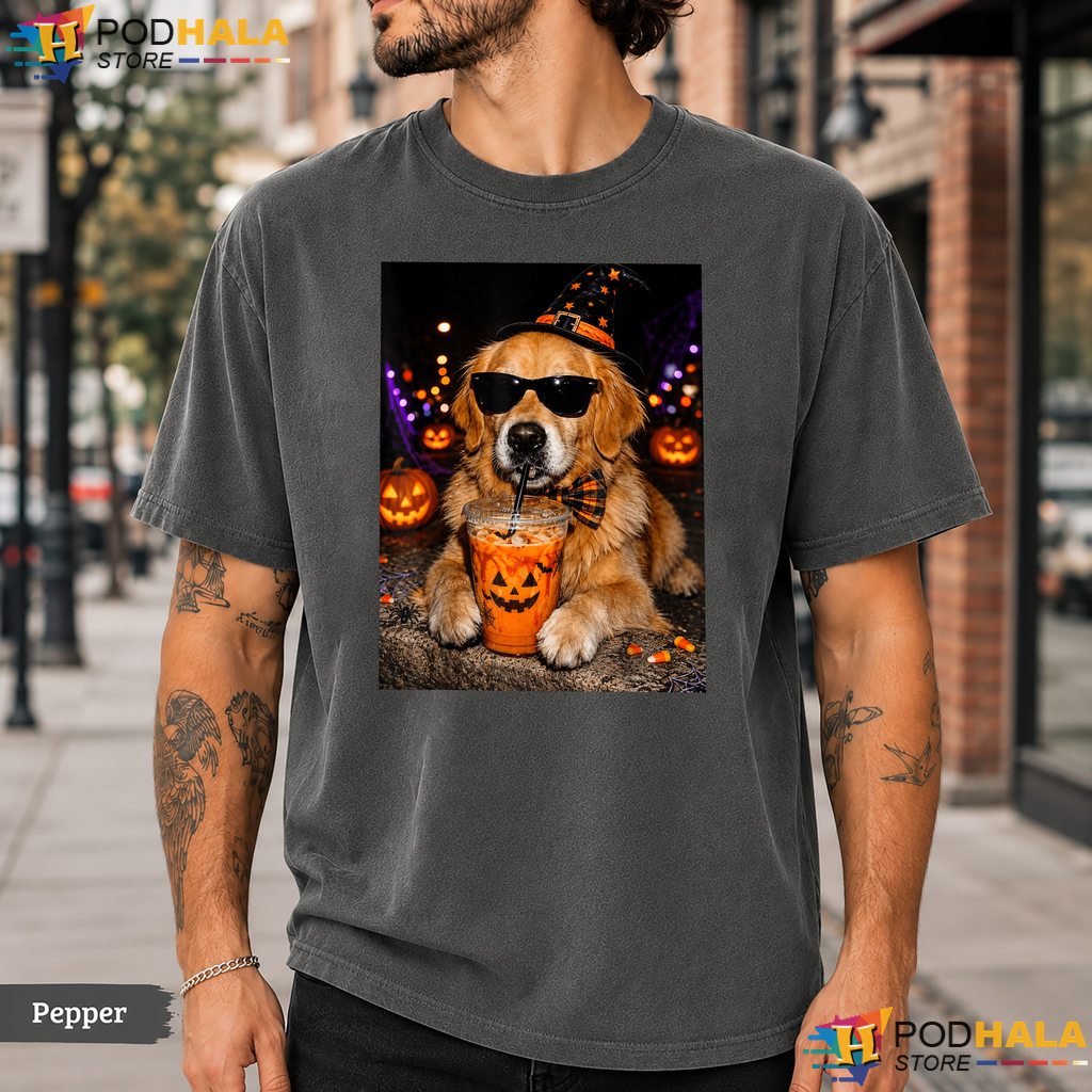 Golden Retriever Iced Coffee Comfort Colors T-Shirt Funny Halloween Dog Top