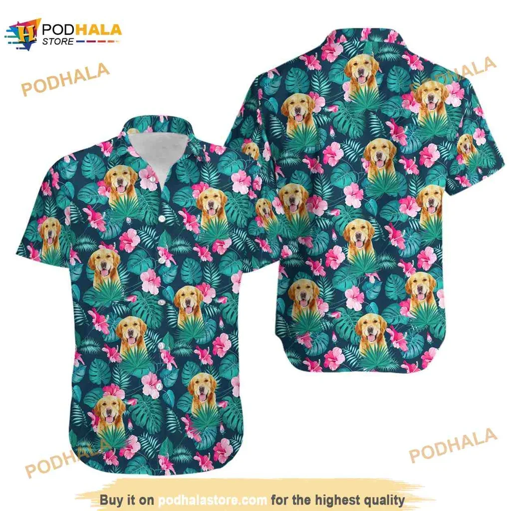 Golden Retriever Tropical Hawaiian Shirt With Hibiscus Flowers