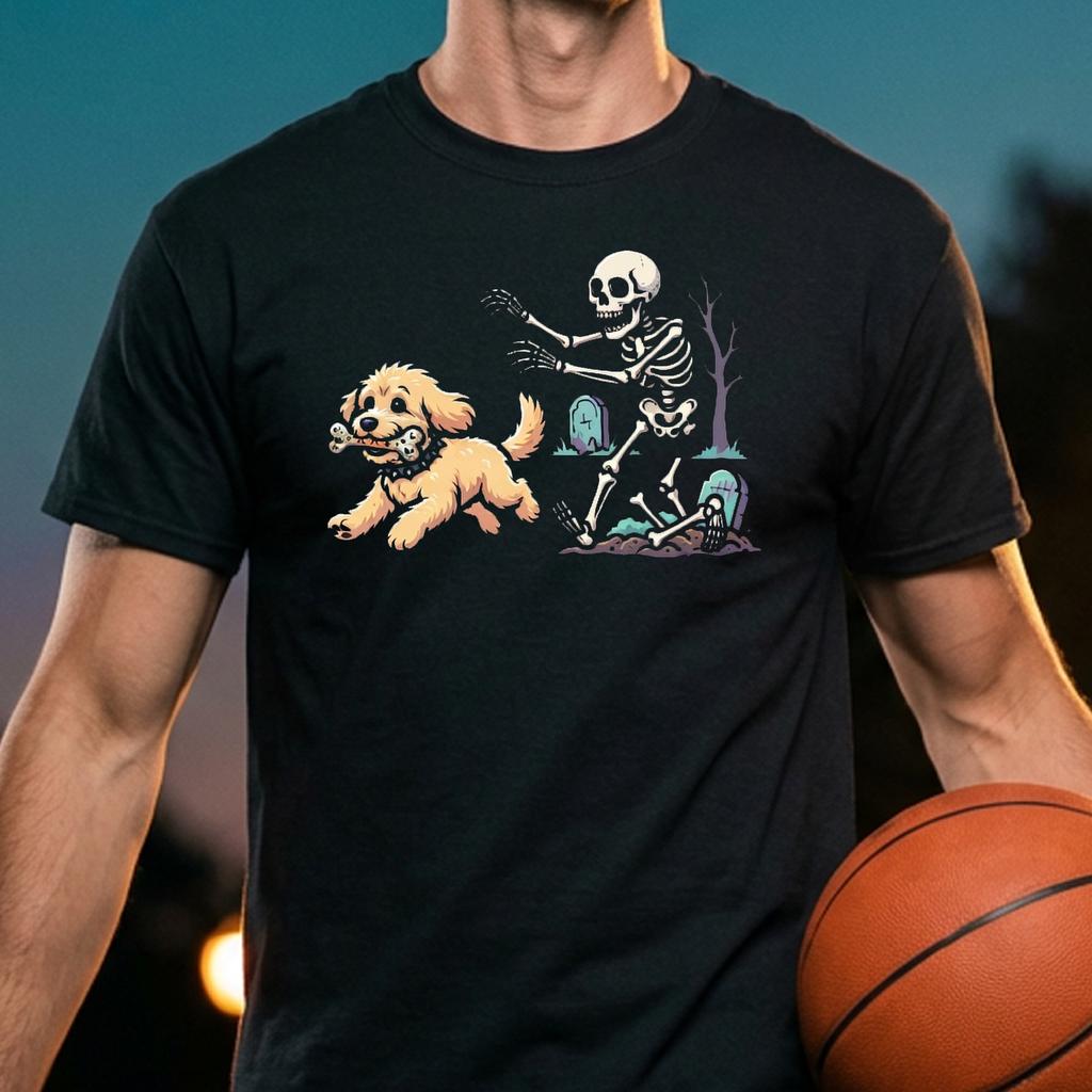 Goldendoodle Stealing Bone Skeleton Tshirt Funny Dog Halloween Top Goldendoodle Stealing Bone Skeleton Tshirt Funny Dog Halloween Top