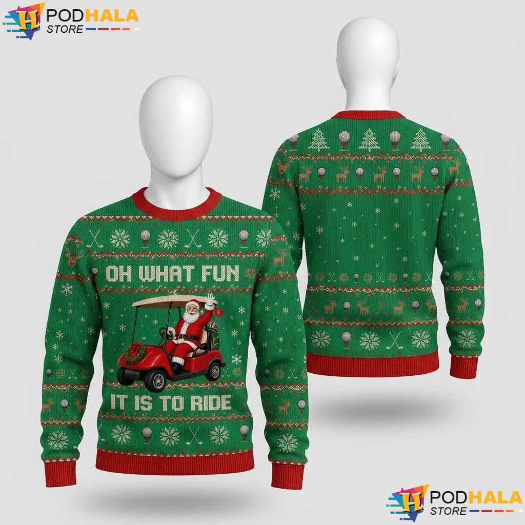 Golf Cart Oh What Fun Vintage Sweater Christmas Holiday Mens Pullover