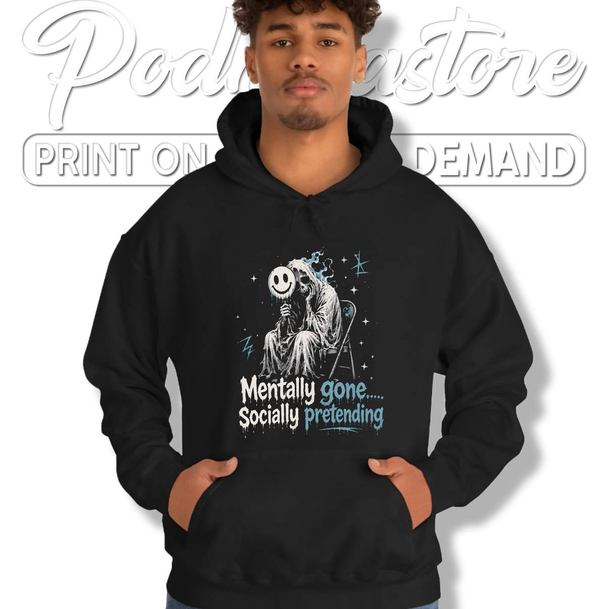 Goth Skull Mentally Gone Shirt Socially Pretending Funny Meme Graphic Mens