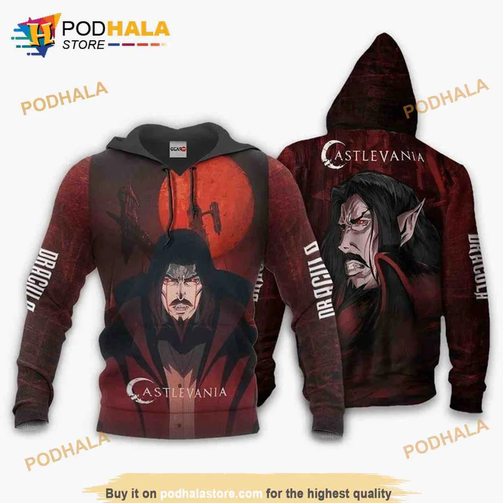 Gothic Dracula Anime 3d Hoodie With Castle Silhouette Design