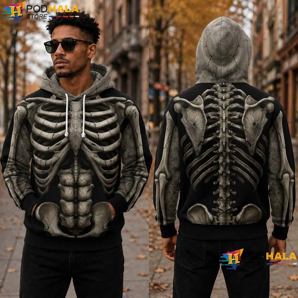 Gothic Halloween 3D Hoodie Skeleton Skull Horror Costume Top Gothic Halloween 3D Hoodie Skeleton Skull Horror Costume Top