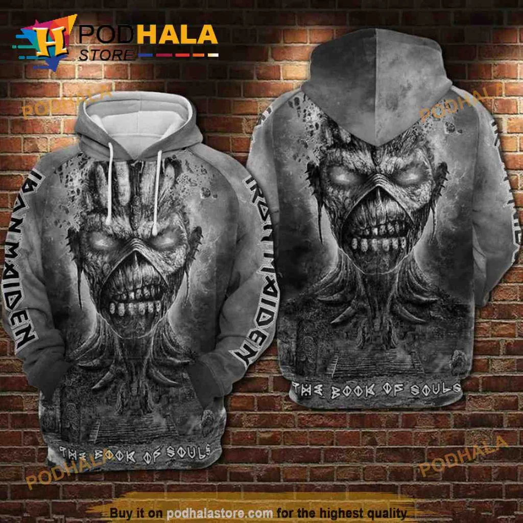 Gothic Iron Maiden Skull 3d Hoodie Featuring Dark Design With Chaotic Background