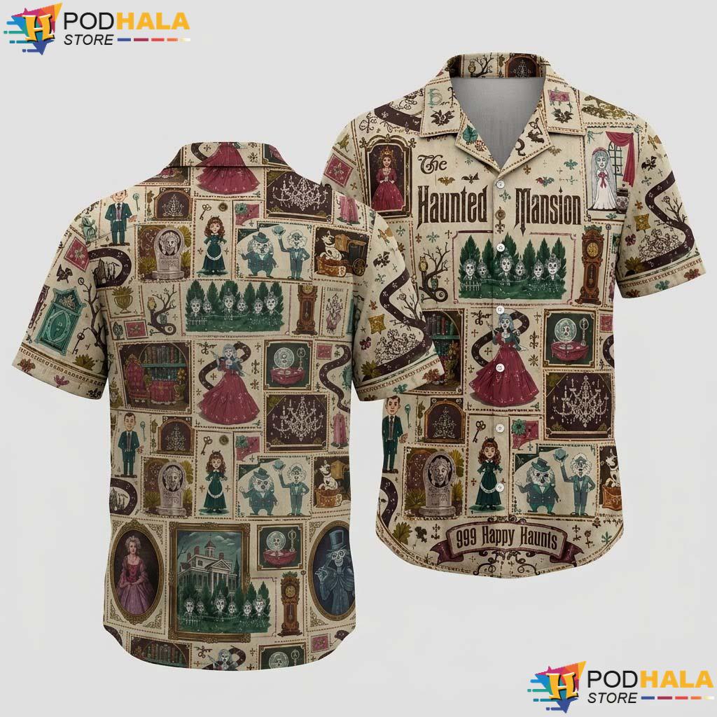 Ghosts Button Halloween Hawaiian Shirt Haunted Mansion Trip Spooky Top