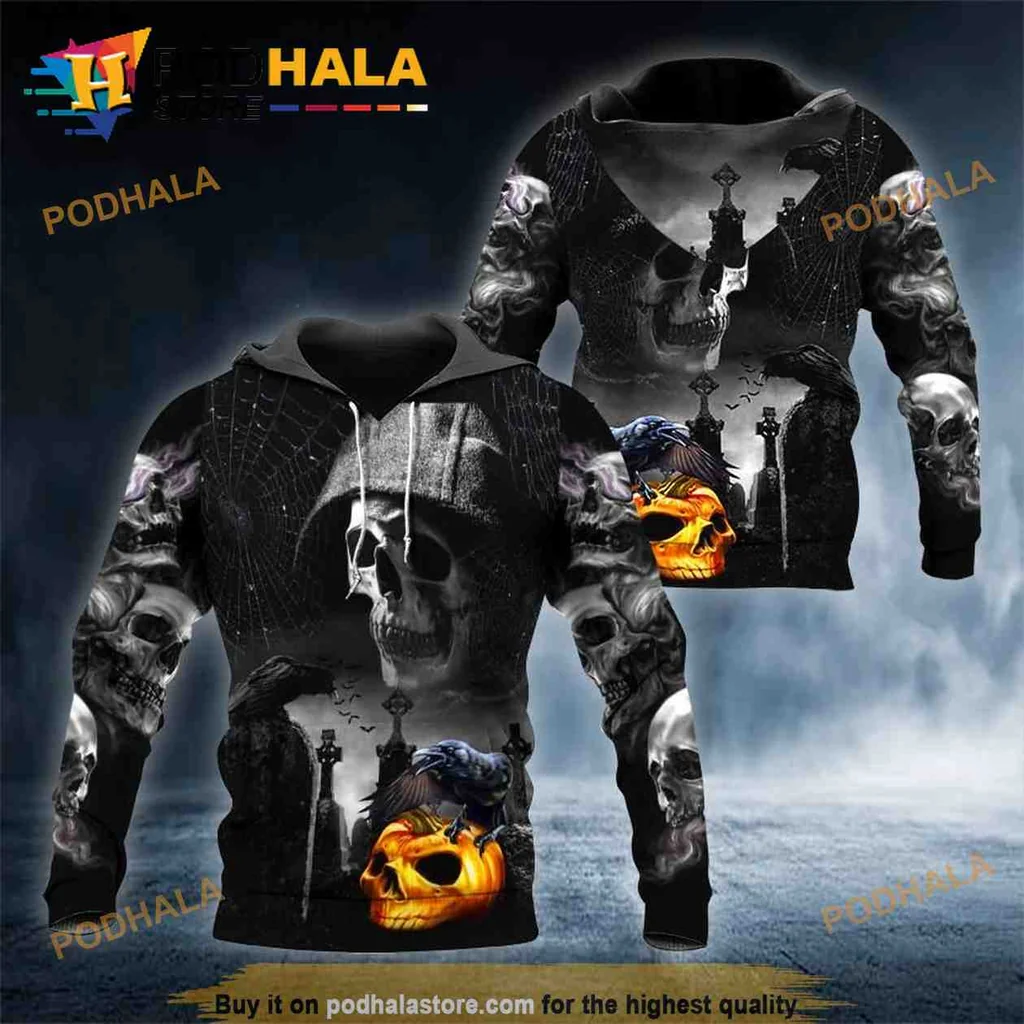 Gothic Skull Pumpkin 3d Hoodie Sweatshirt For Halloween Enthusiasts