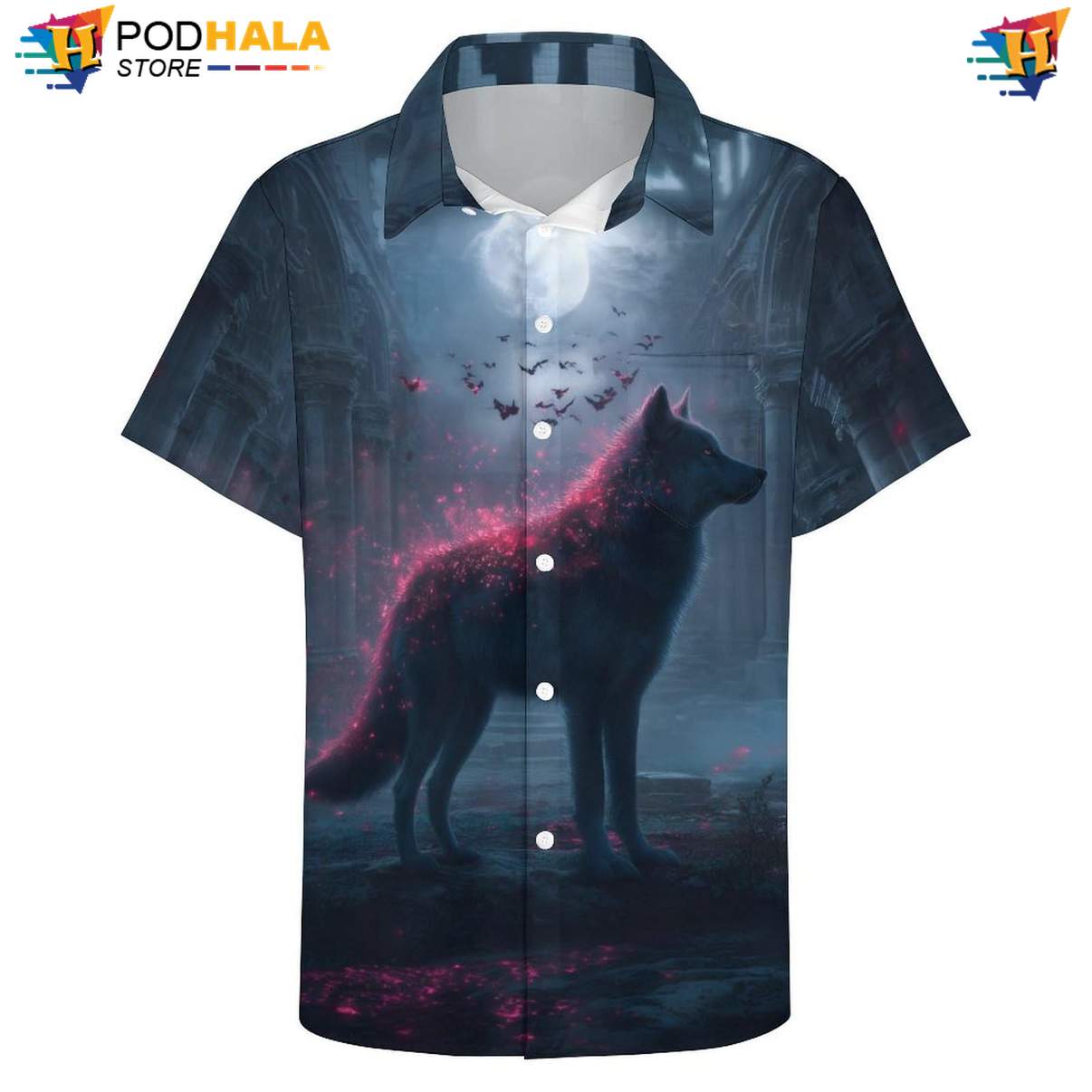 Gothic Wolf Tropical Shirt Mens Cool Print Casual Graphic Holiday Resort Top Gothic Wolf Tropical Shirt Mens Cool Print Casual Graphic Holiday Resort Top