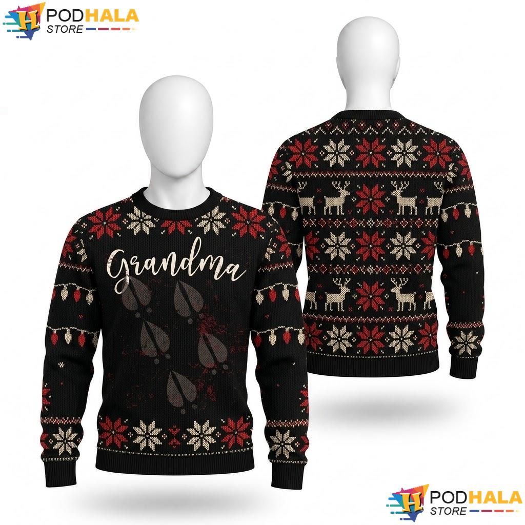 Grandma Reindeer Tracks Christmas Sweater Funny Holiday Apparel Top