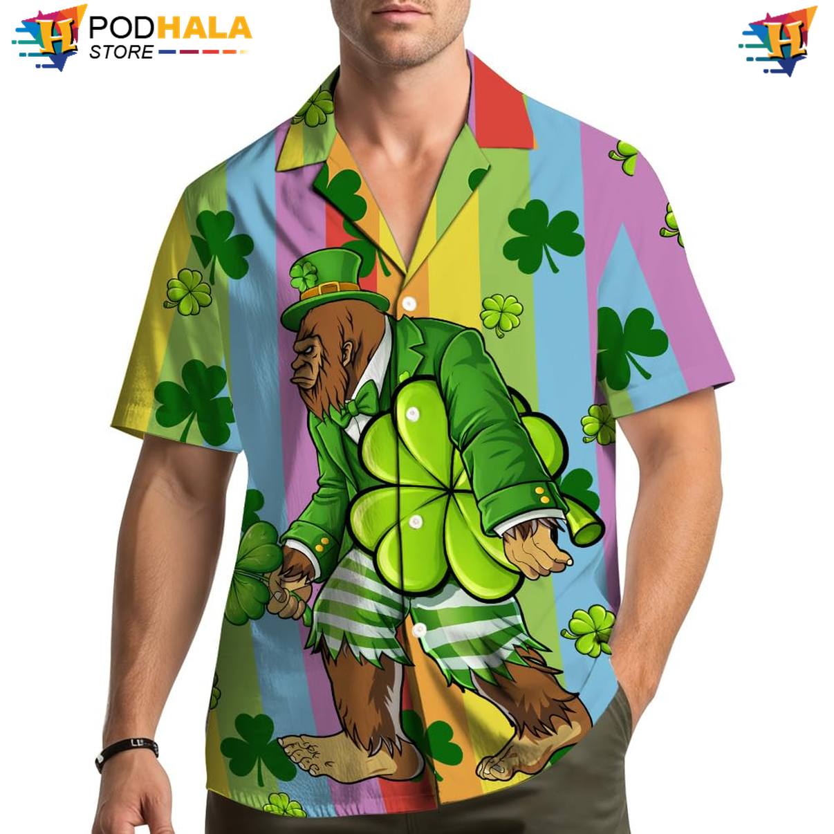 Graphic Bigfoot Aloha Shirt Mens Short Sleeve Casual Summer Beachwear Top