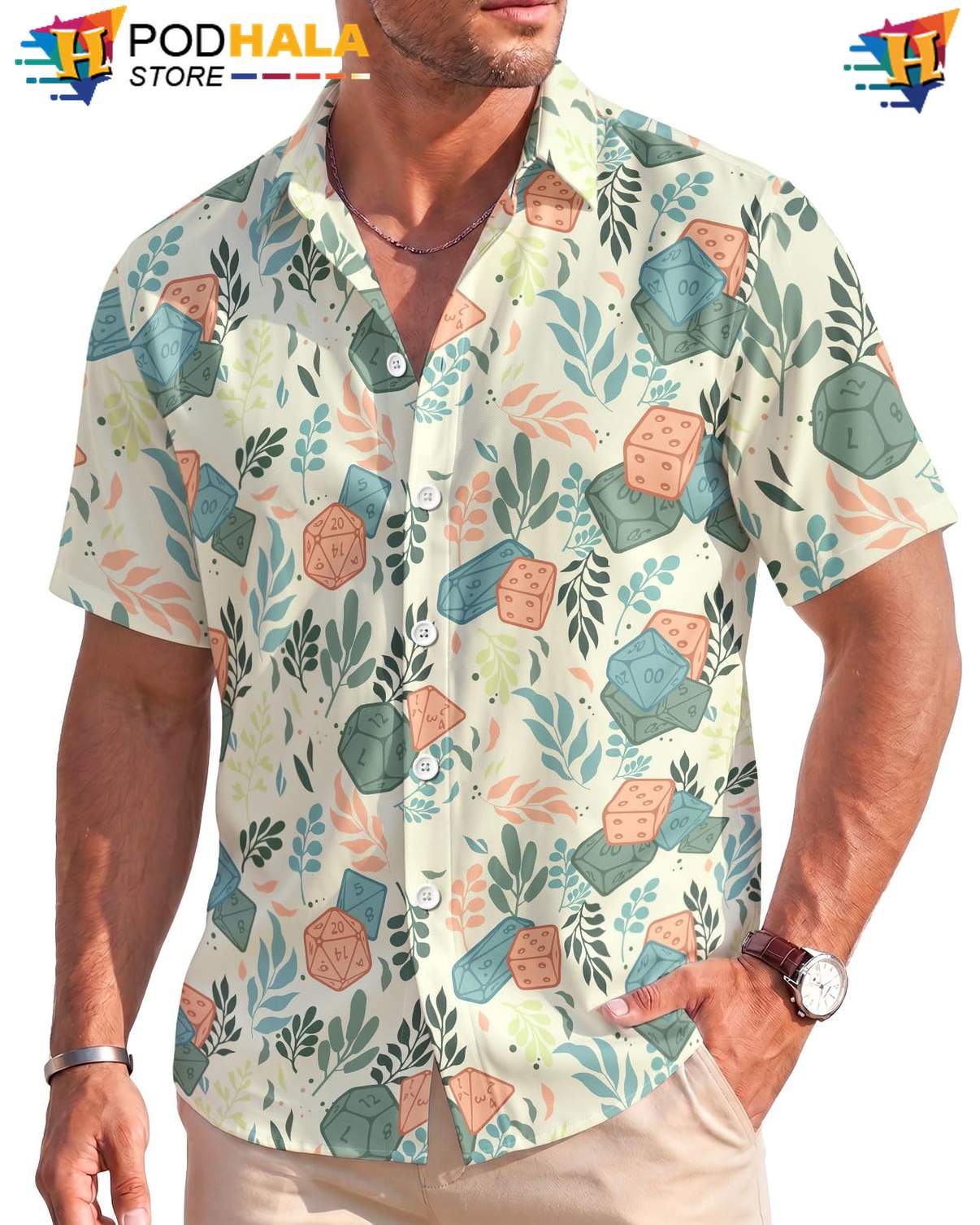 Graphic Gamer Aloha Shirt Mens Tropical Lightweight Stretch Beachwear Outfit