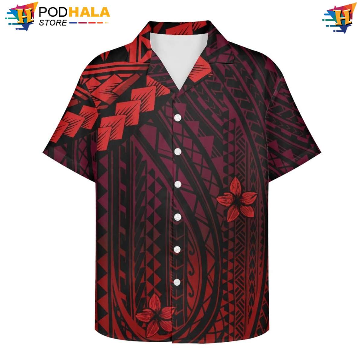 Graphic Plumeria Aloha Shirt Mens Polynesian Samoa Summer Beach Outfit