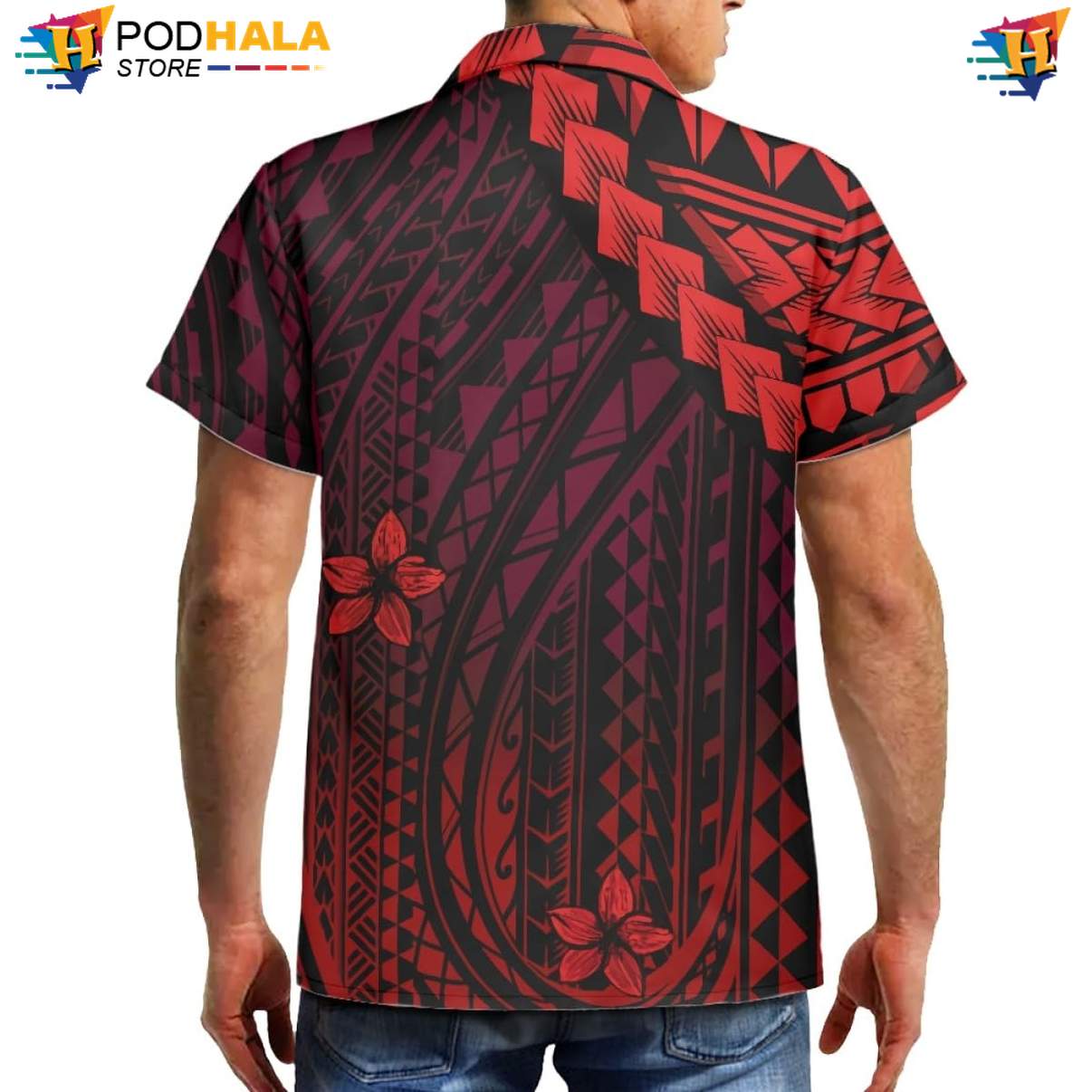 Graphic Plumeria Short-sleeve button-up shirt Mens Polynesian Samoa Summer Beach Outfit Graphic Plumeria Short-sleeve button-up shirt Mens Polynesian Samoa Summer Beach Outfit