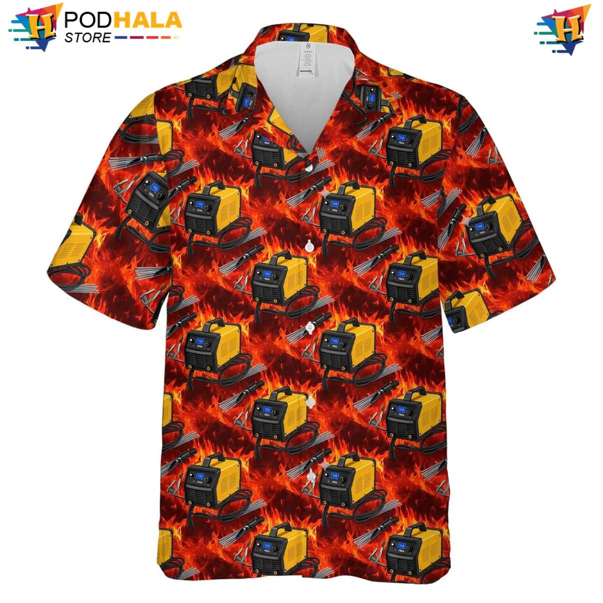 Graphic Welder Hawaiian Shirt Mens Button Down Welding Worker Beach Top