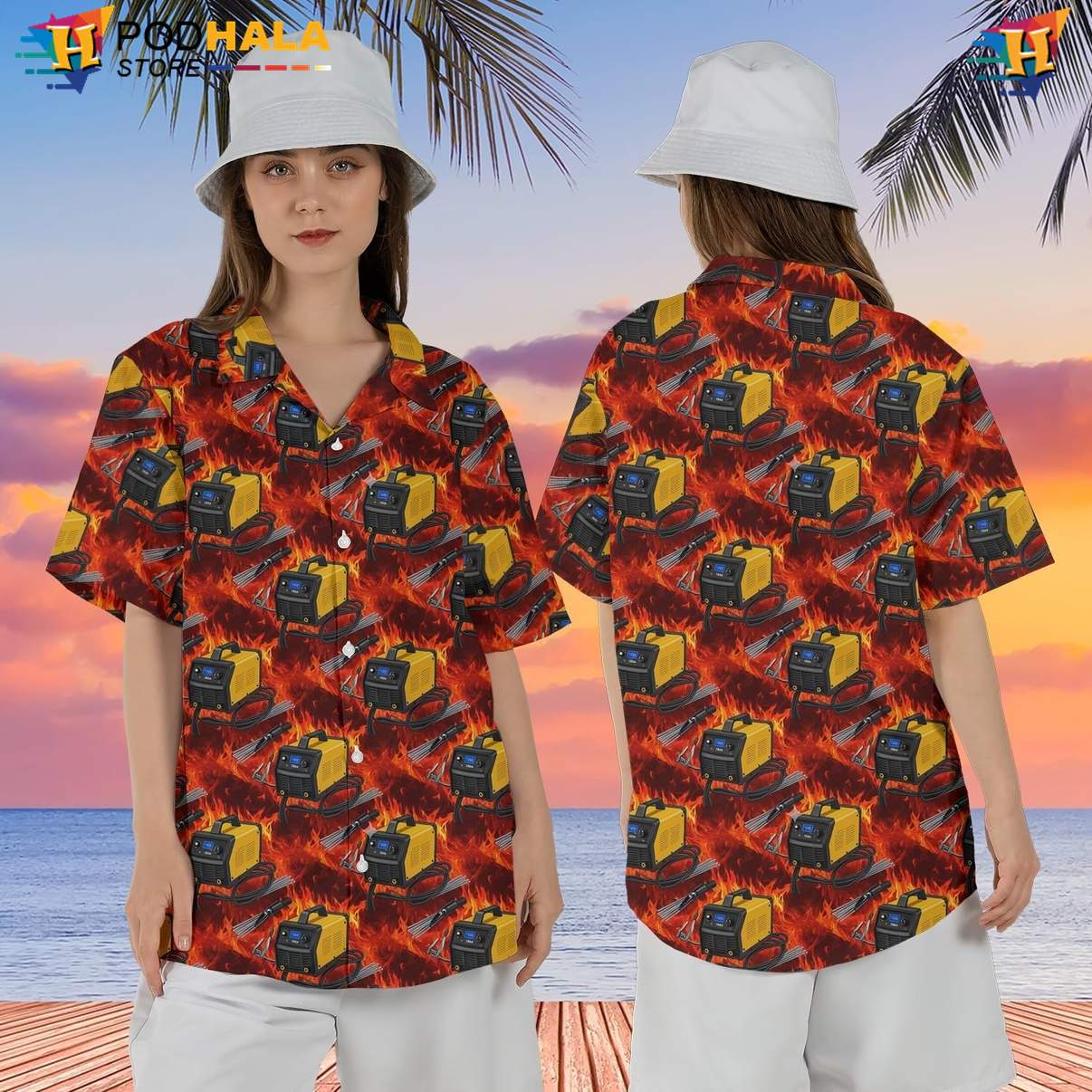 Graphic Welder Tropical Shirt Mens Button Down Welding Worker Beach Top Graphic Welder Tropical Shirt Mens Button Down Welding Worker Beach Top