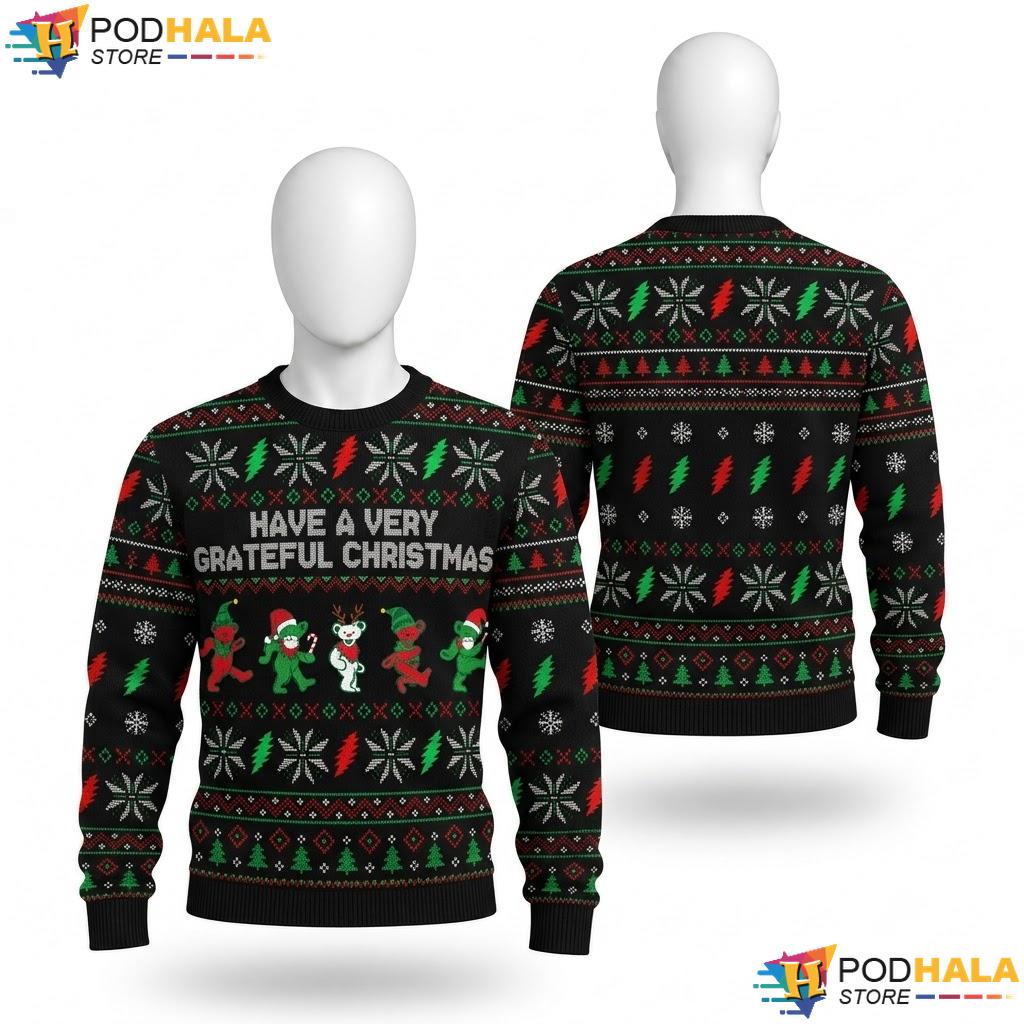 Grateful Bear Ugly Christmas Sweater Funny Xmas 2026 Holiday Apparel