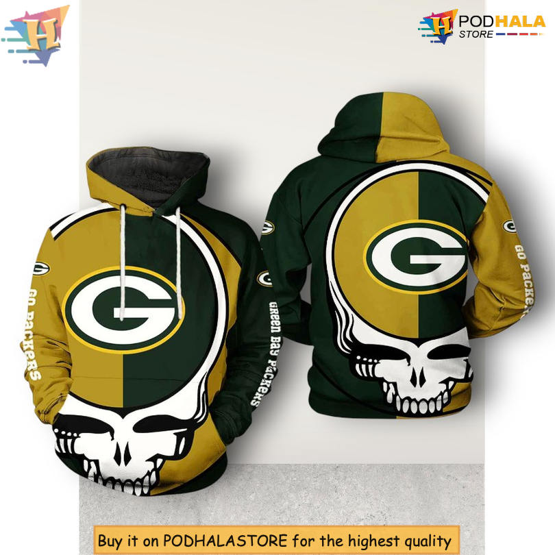 Grateful Dead Graphic Style Green Bay Packers Hoodie 3D With Zipper