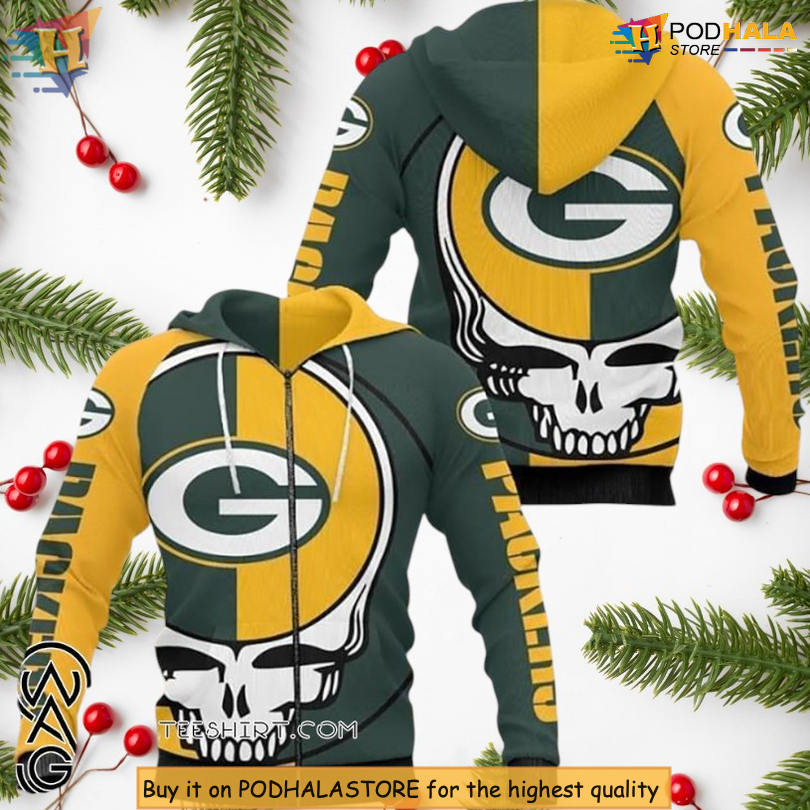 Grateful Dead Steal Your Face Green Bay Packers Hoodies For Women Zip Up 3D
