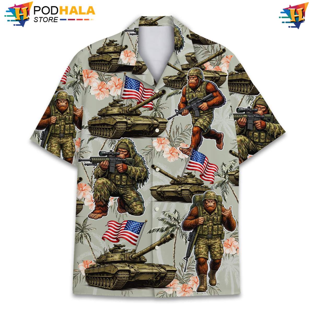 Gray Patriotic Bigfoot Short-sleeve button-up shirt Mens USA Flag Fourth Of July Camp Gear Gray Patriotic Bigfoot Short-sleeve button-up shirt Mens USA Flag Fourth Of July Camp Gear
