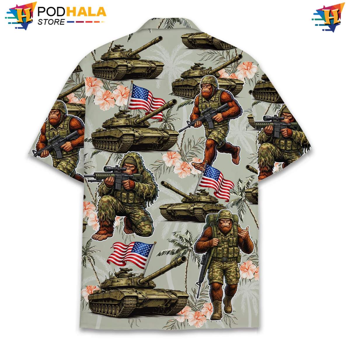 Gray Patriotic Bigfoot Tropical Shirt Mens USA Flag Fourth Of July Camp Gear Gray Patriotic Bigfoot Tropical Shirt Mens USA Flag Fourth Of July Camp Gear