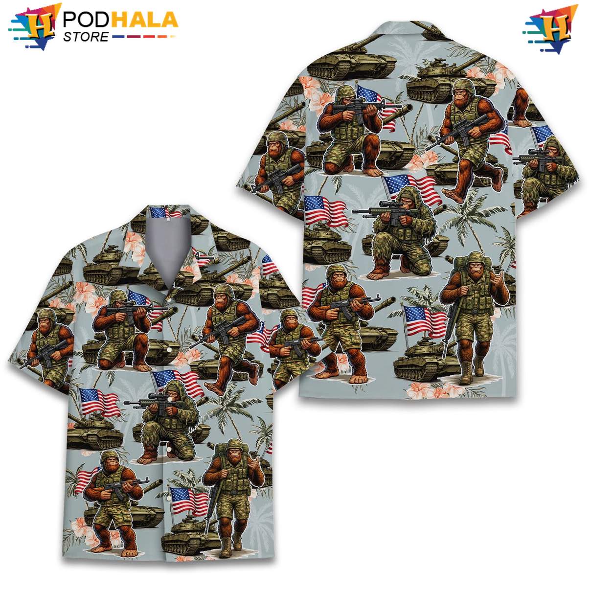 Gray USA Flag Bigfoot Tropical Shirt Mens Patriotic Fourth Of July Apparel Gray USA Flag Bigfoot Tropical Shirt Mens Patriotic Fourth Of July Apparel