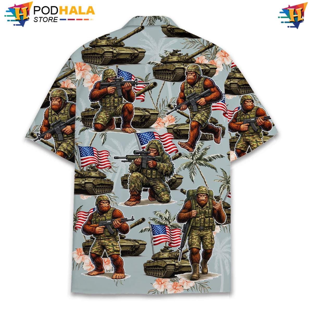 Gray USA Flag Bigfoot Tropical Shirt Mens Patriotic Fourth Of July Apparel Gray USA Flag Bigfoot Tropical Shirt Mens Patriotic Fourth Of July Apparel