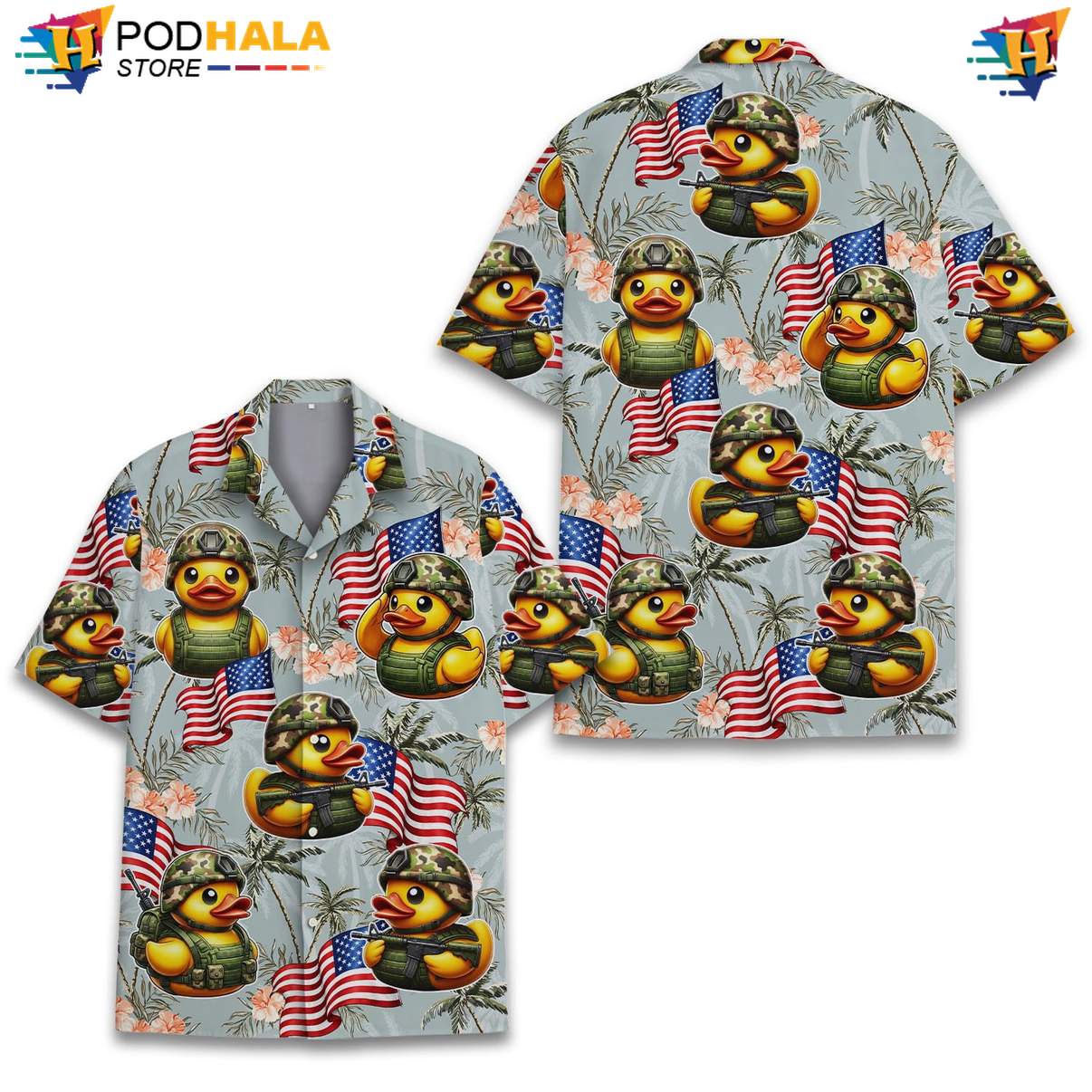 Gray USA Flag Duck Tropical Shirt Mens Patriotic Fourth Of July Beachwear Gray USA Flag Duck Tropical Shirt Mens Patriotic Fourth Of July Beachwear