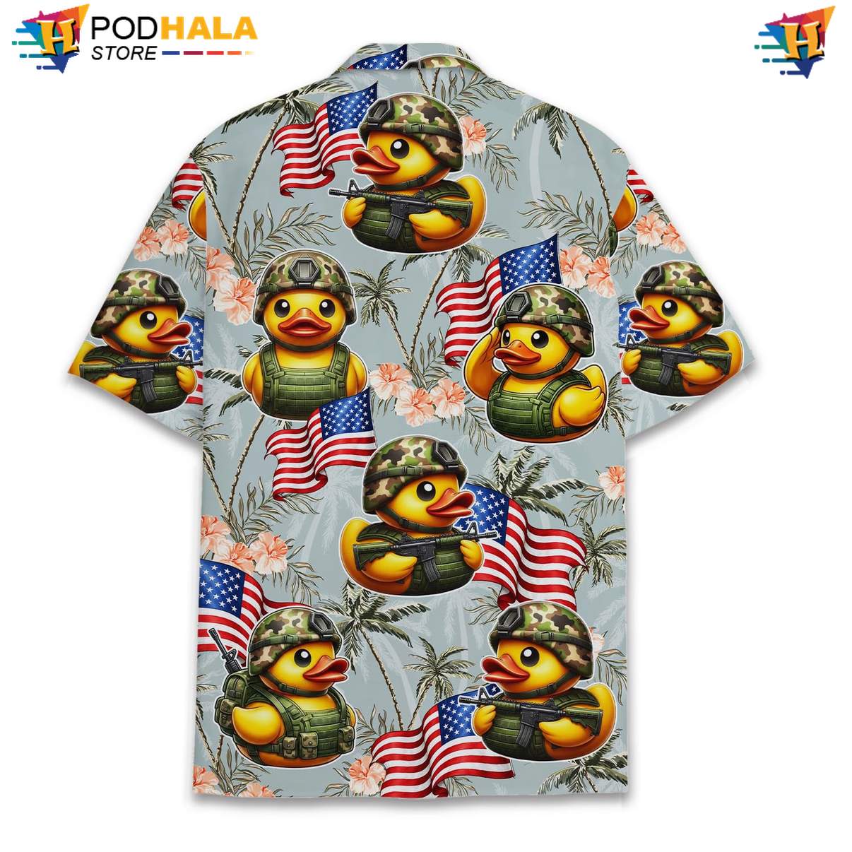 Gray USA Flag Duck Tropical Shirt Mens Patriotic Fourth Of July Beachwear Gray USA Flag Duck Tropical Shirt Mens Patriotic Fourth Of July Beachwear