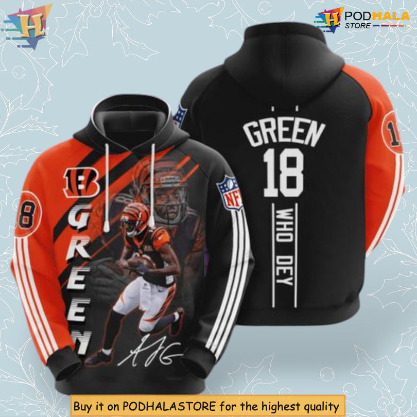 Green #18 Player Edition Custom Number Cincinnati Bengals Hoodie 3D Team Gear