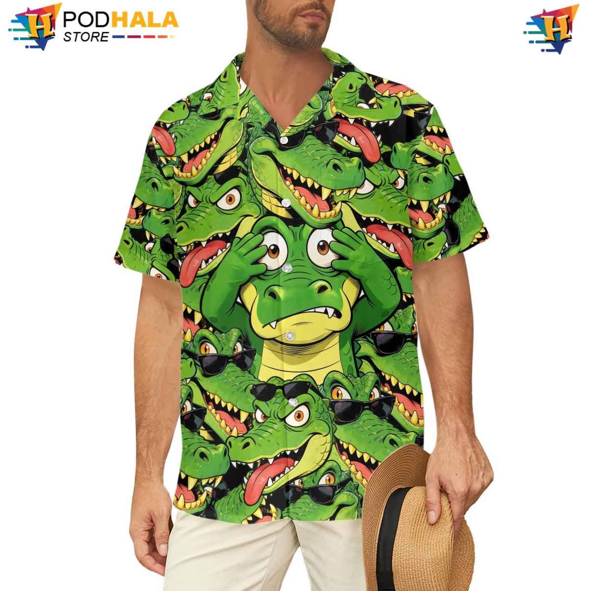 Green Alligator Tropical Shirt Mens Funny Summer Beach Party Holiday Outfit Green Alligator Tropical Shirt Mens Funny Summer Beach Party Holiday Outfit