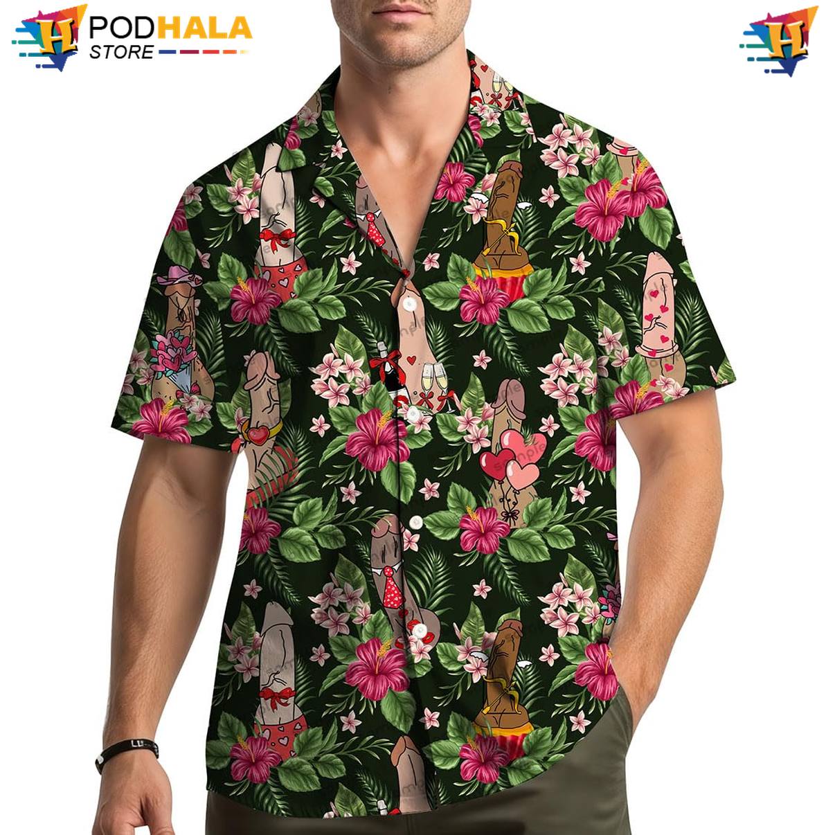 Green Dirty Humor Aloha Shirt Mens Short Sleeve Casual Summer Beach Top