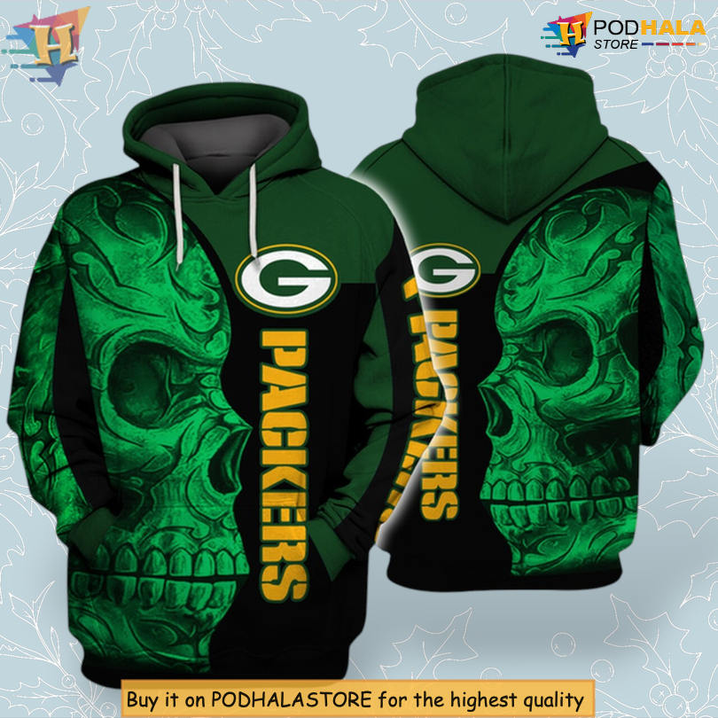 Green Flame Skull Graphic Green Bay Packers Mens Hoodie 3D NFL Teamwear
