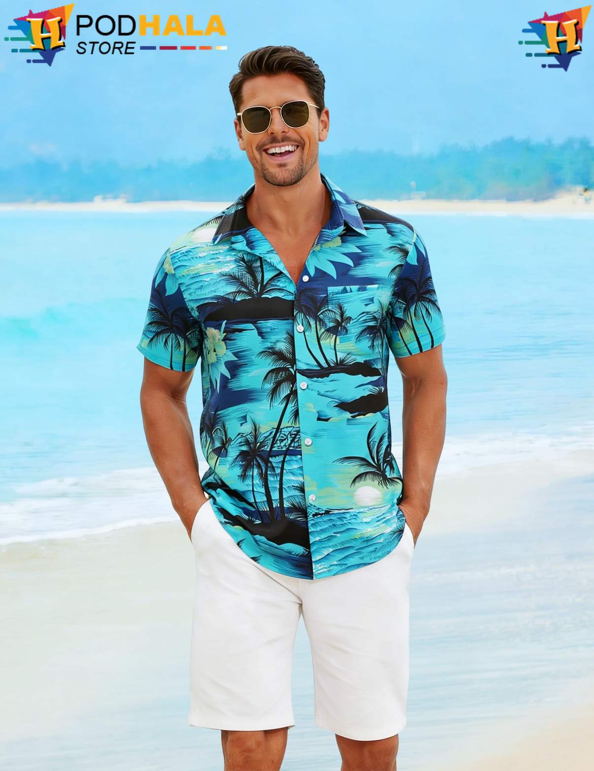 Green Palm Short-sleeve button-up shirt Tree Mens Short Sleeve Casual Summer Beach Top Green Palm Short-sleeve button-up shirt Tree Mens Short Sleeve Casual Summer Beach Top