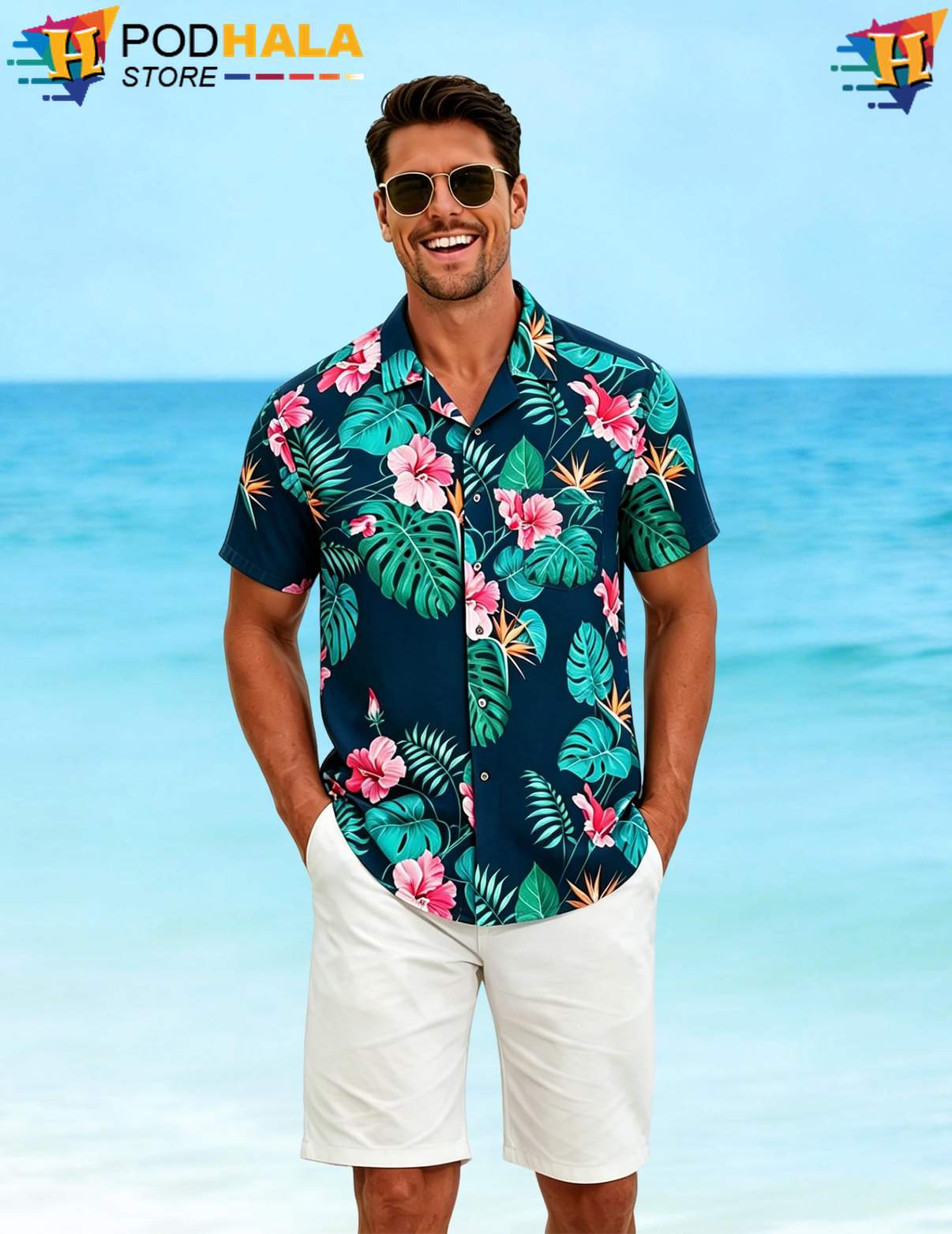 Green Pink Floral Tropical Shirt Mens Short Sleeve Casual Summer Beachwear Green Pink Floral Tropical Shirt Mens Short Sleeve Casual Summer Beachwear