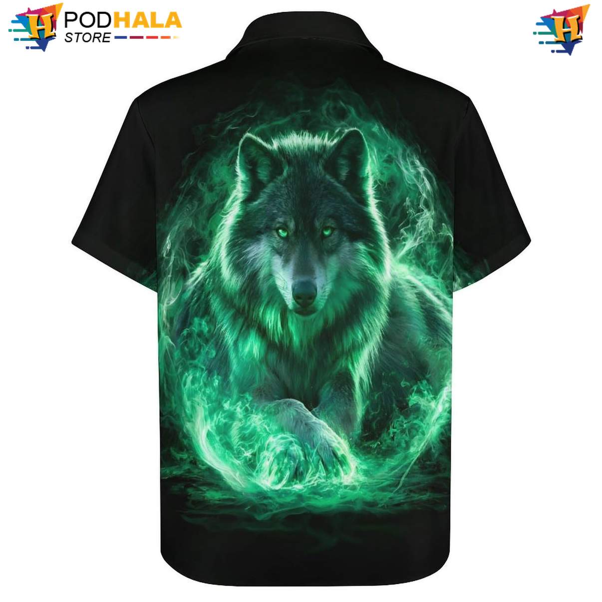 Green Smoke Wolf Short-sleeve button-up shirt Mens Cool Galaxy Print Casual Beach Outfit Green Smoke Wolf Short-sleeve button-up shirt Mens Cool Galaxy Print Casual Beach Outfit