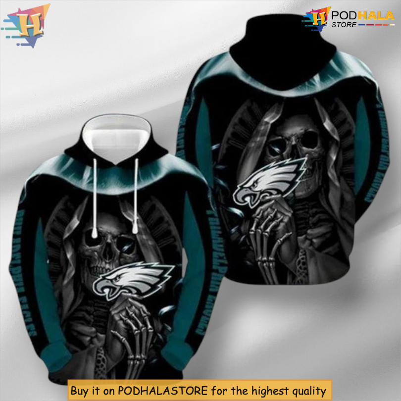 Grim Reaper Skull Art NFL Philadelphia Eagles Hoodie 3D Horror Theme
