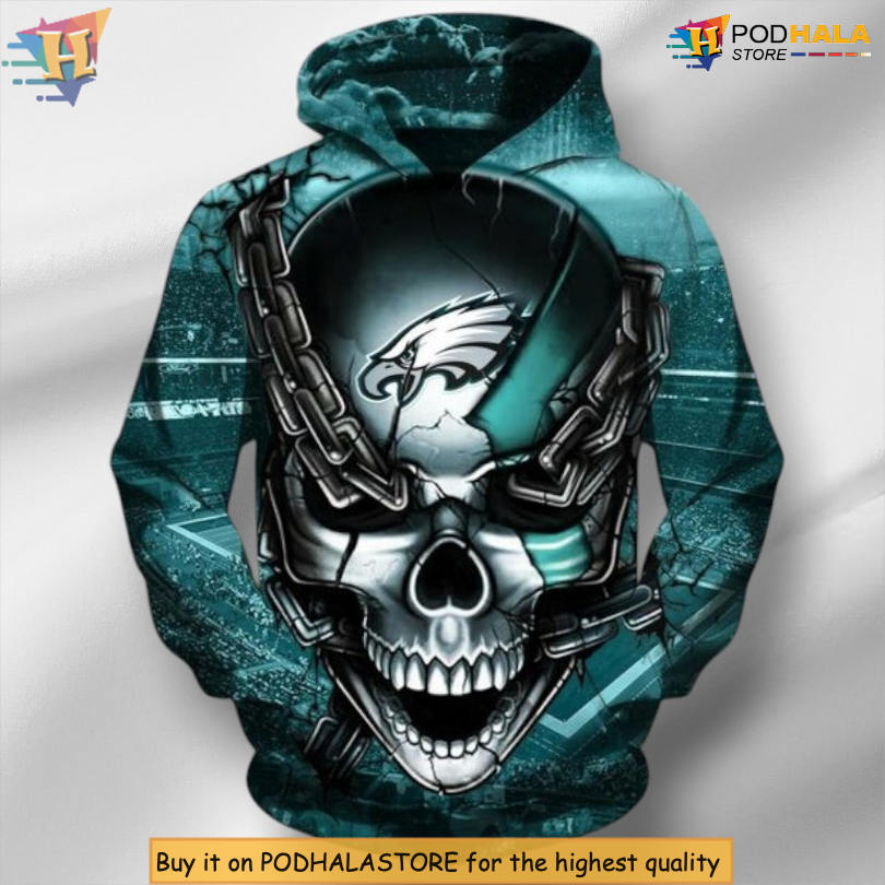 Grim Skull Design NFL Philadelphia Eagles Hoodie 3D for Hardcore Fans