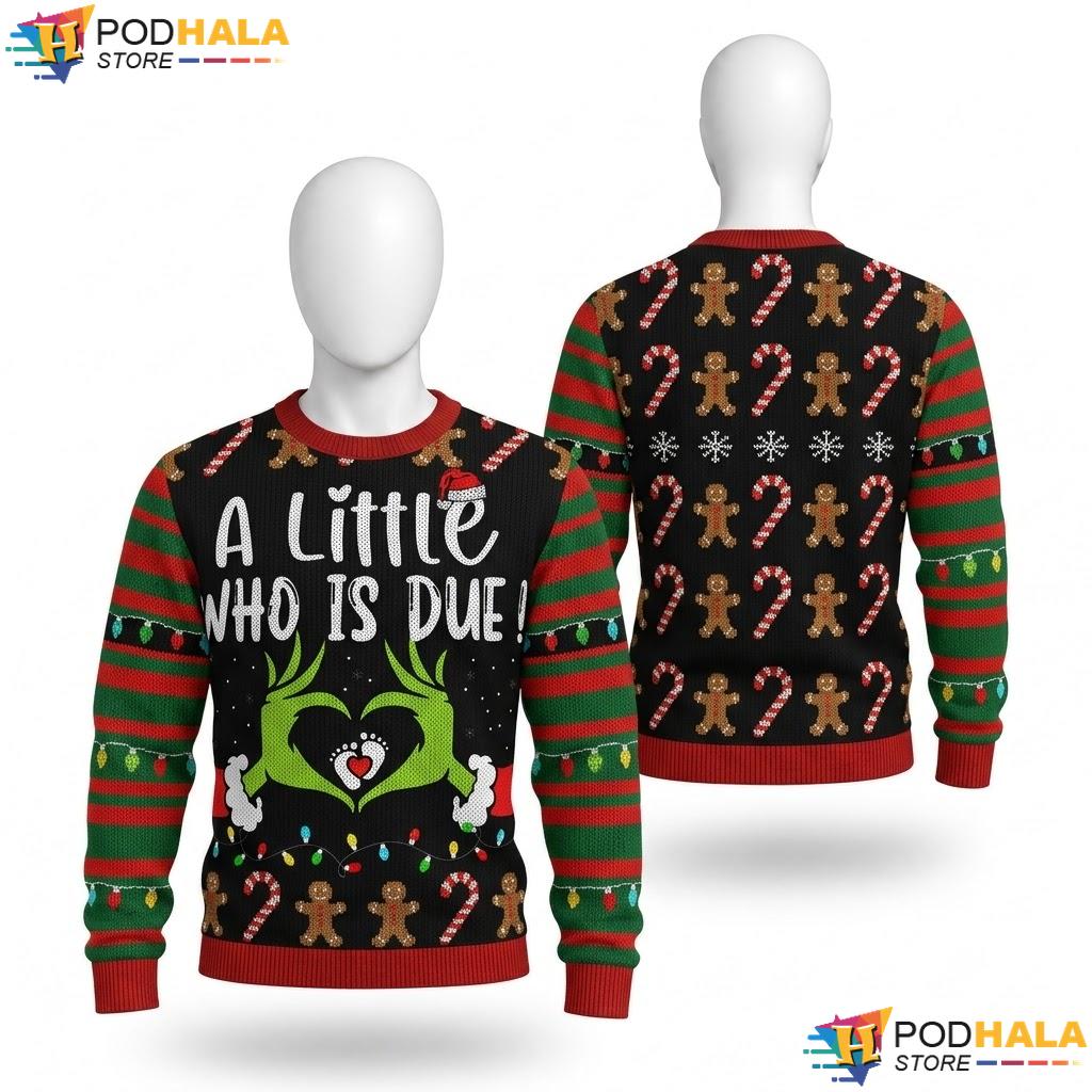 Grinch Hand Pregnancy Announcement Christmas Sweater Funny Holiday