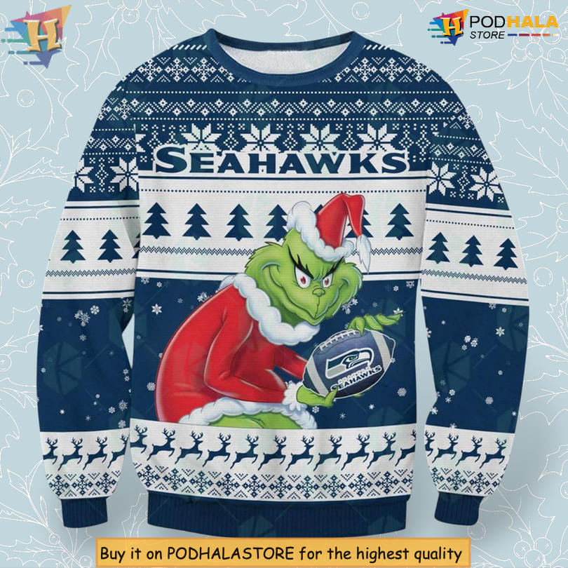 Grinch Seahawks Team Christmas Scene Pattern Graphic 3D Christmas Sweater