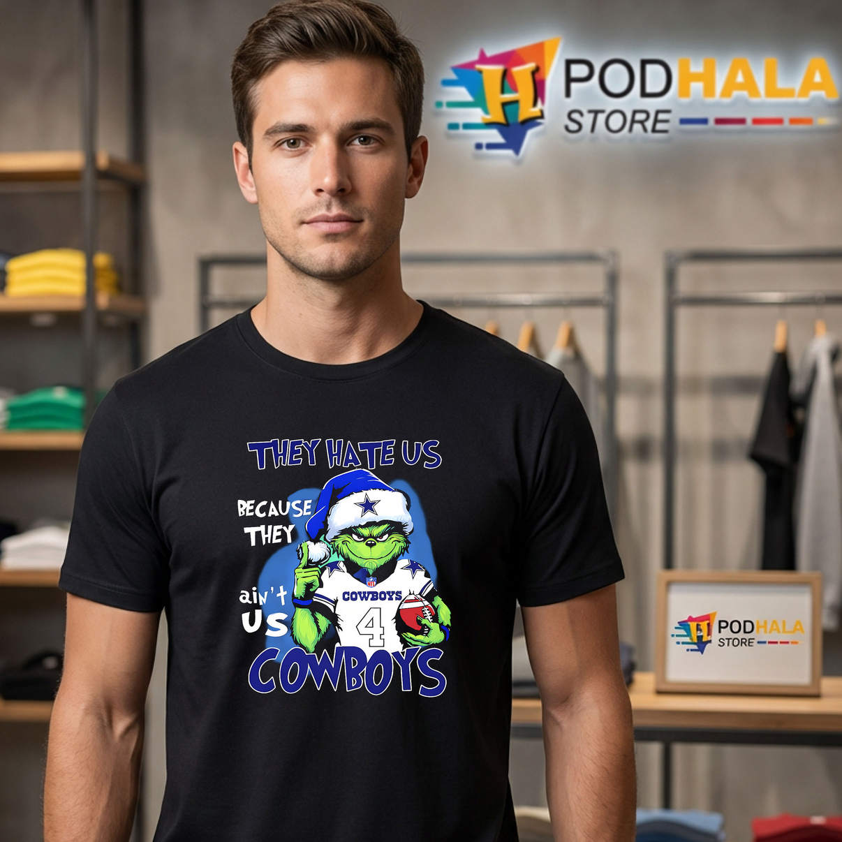 Grinch They Hate Us Because Shirt They Aint Us Cowboys Fan Graphic Casual