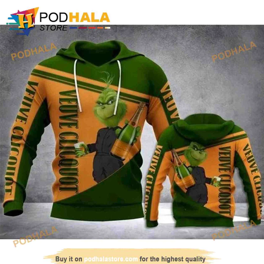 Grinch Veuve Clicquot 3d Hoodie Featuring Festive Champagne Design