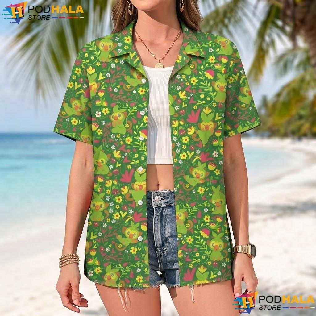Grookey Tropical Short-sleeve button-up shirt Cute Kawaii Summer Beach Outfit Top Grookey Tropical Short-sleeve button-up shirt Cute Kawaii Summer Beach Outfit Top